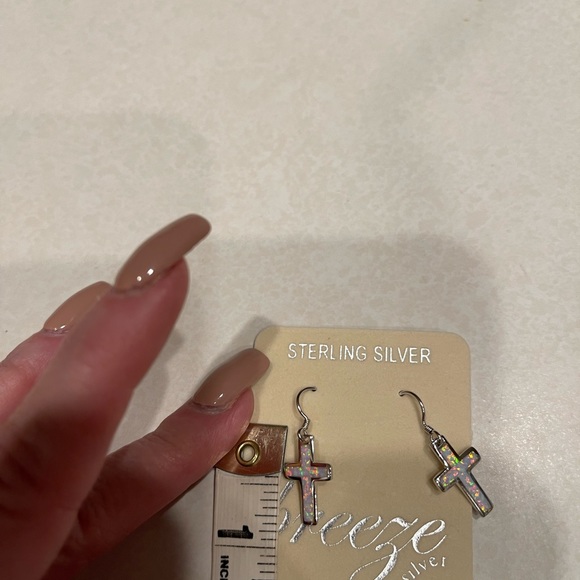 New Sterling Silver cross earring w created opal. - Picture 2 of 6